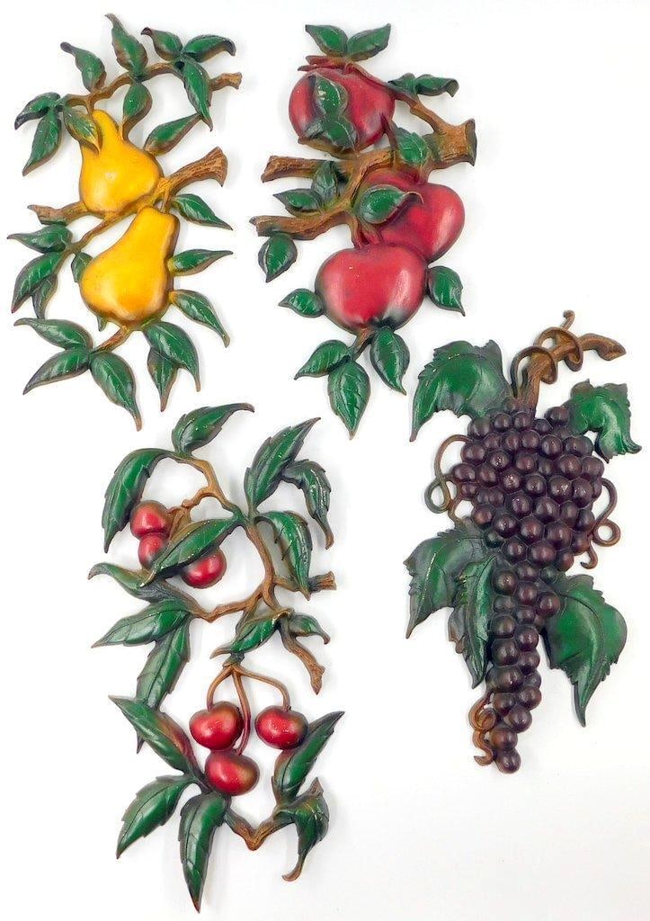 Set Of Four MCM Fruit-Themed Wall Plaques in Relief Design By Sexton (1 of 8)
