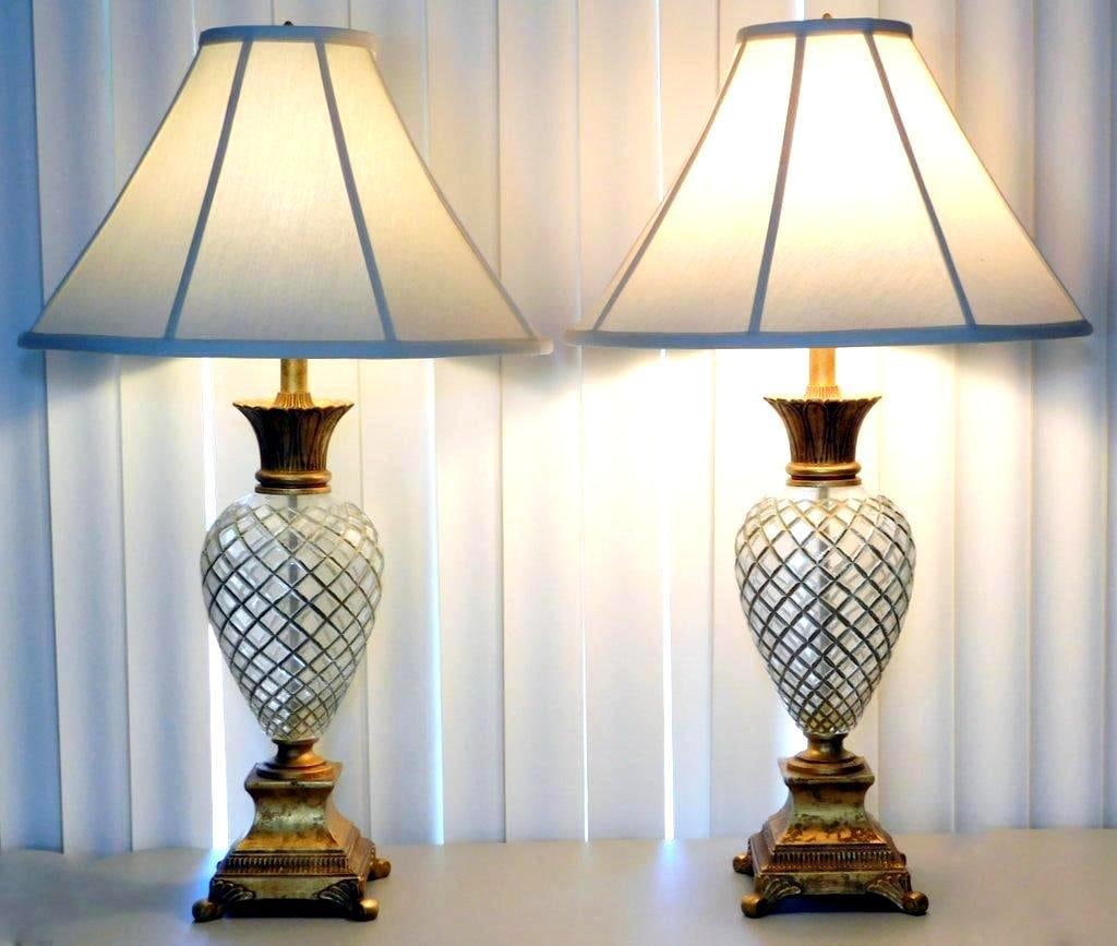 Pair of Ethan Allen Crystal Glass and Gold Table Lamps w/ Pineapple Design (1 of 8)