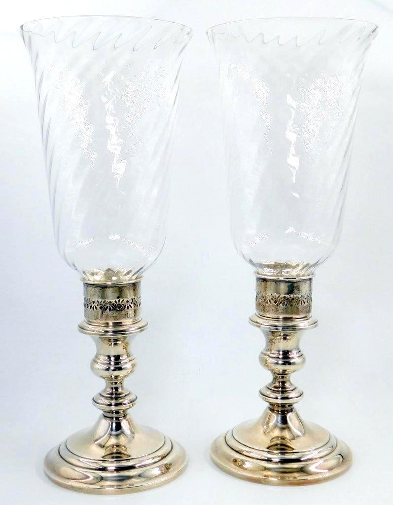 Gorham Sterling Silver Candle Holders Model 1190 w/ Model C13 Chimney Holders and Glass (1 of 16)