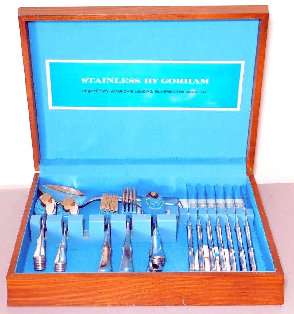 Gorham Stainless Steel Flatware Set in Wood Storage Chest (1 of 11)