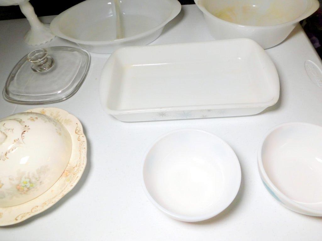 Grouping of Milk Glass, Pyrex and Glasbake Serving Pieces (1 of 9)