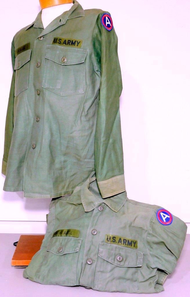 Two U.S. Army OG-107 Utility Shirts w/ Patches and Name Tape (1 of 7)