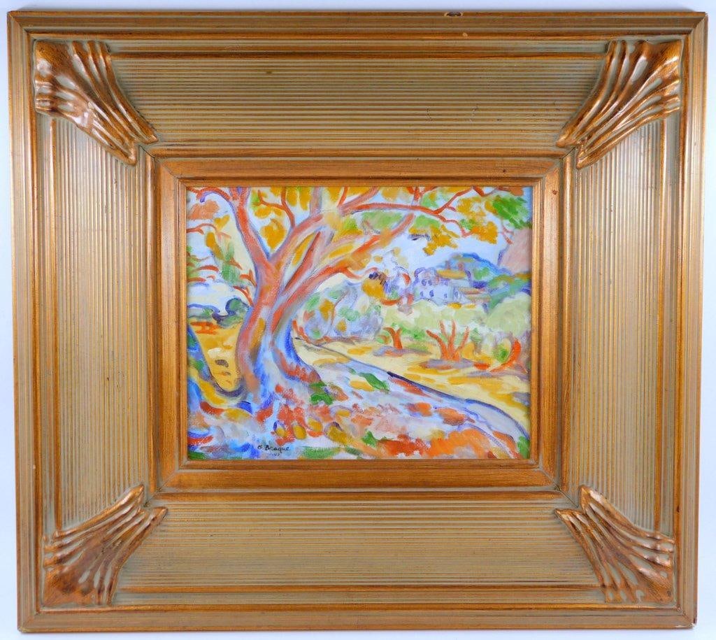 Framed Oil Painting Signed 'G. Braque' with Landscape Motif (1 of 6)