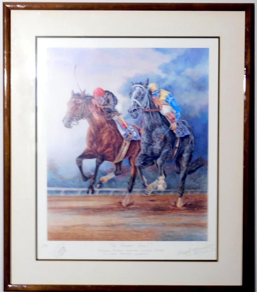 Michael Geraghty Artist and Jockey Randy Romero Signed 'The Perfect Girl' A/P Lithograph, Framed (1 of 13)