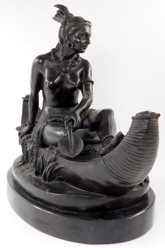 After Duchoiselle (French 19Th C.) Bronze Sculpture, Indian Maiden In A Canoe Statue (1 of 13)