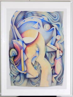 Limited Edition Eel Soup by Megan Greene, Signed and Numbered: Eel Soup numbered 1/20, and signed in pencil Strong color and form Absolut Art piece Halbe aluminum frame, glass In retail box as shown Measures: 24 W x 32 T x 1 1/4 inches D 