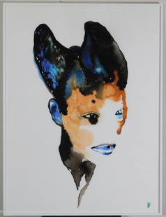 Listed Artist Kambui Olujimi, Fresh Cuts No. 6, Signed, Wu-Tang Marked: Wu-Tang X Absolut Art Collection Watercolor portrait, 2019 Signed Includes Wu-Tang logo stamped Original piece Halbe frame, glass Measures: 18 W x 27 T x 1 1/4 inches D 