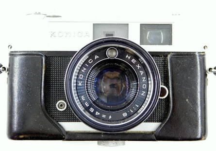Konica Auto S2 35mm Rangefinder Camera w/ Hexanon 45mm f/1.8 Lens: Konica Auto S2 35mm rangefinder camera equipped with a Hexanon 45mm f/1.8 lens Made in Japan, this camera features a fully coupled rangefinder and automatic or manual exposure options Includes a leath