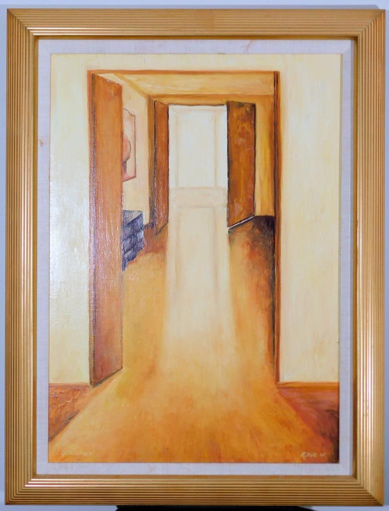 Large Oil on Canvas Framed Architectural Artwork, Signed (1 of 9)