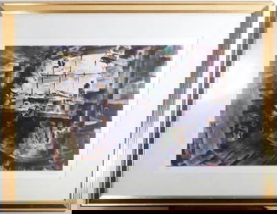 Mel Crawford's "Charlie's World" Framed Print: Listed artist Mel Crawford's Charlie's World circa 1974, limited edition print on paper, signed lower right, and dated lower left Depicts an elderly man inside his houseboat Is in very good condition