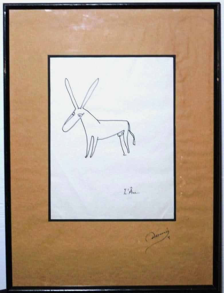 Listed Artist Andre Derain, L' Ane ,Series: Histoire du Coq de Plomb and Le Coq et Ses Souvenirs: Original donkey artwork by sought after listed artist French artist Andre Derain (b. 1880 - d. 1954) As labeled on reverse shows from both the Collection of David Rockefeller and Nelson A. Rockef