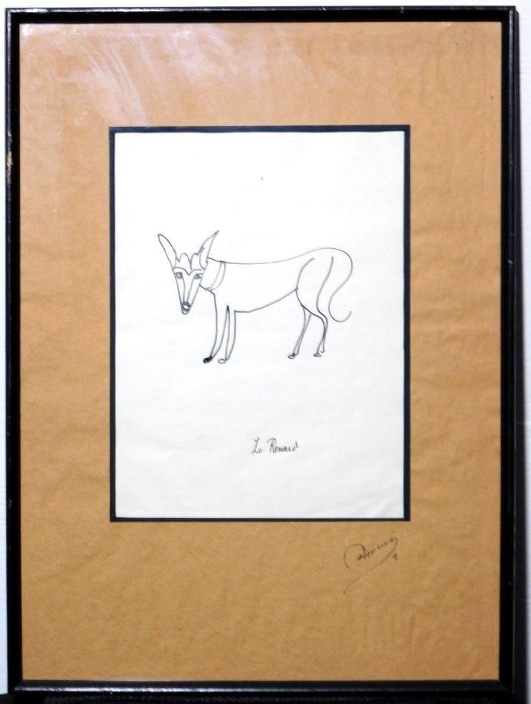 Listed Artist Andre Derain, Le Renard, Series: Histoire du Coq de Plomb and Le Coq et Ses Souvenirs: Original fox artwork by sought after listed artist French artist Andre Derain (b. 1880 - d. 1954) As labeled on reverse shows from the Collection Nelson A. Rockefeller Number: 25 - 2581.13 M