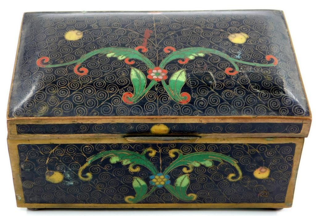 Decorative Cloisonne-Style Metal Box w/ Enamel Interior (1 of 11)