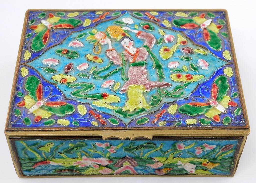Hand-Painted Chinese Cloisonne Enamel Brass Cigarette Box (1 of 8)
