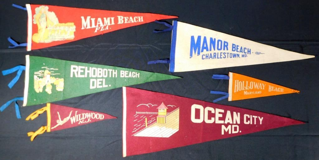 Vintage Souvenir Felt Pennants from U.S. Beach Destinations, (6) (1 of 10)