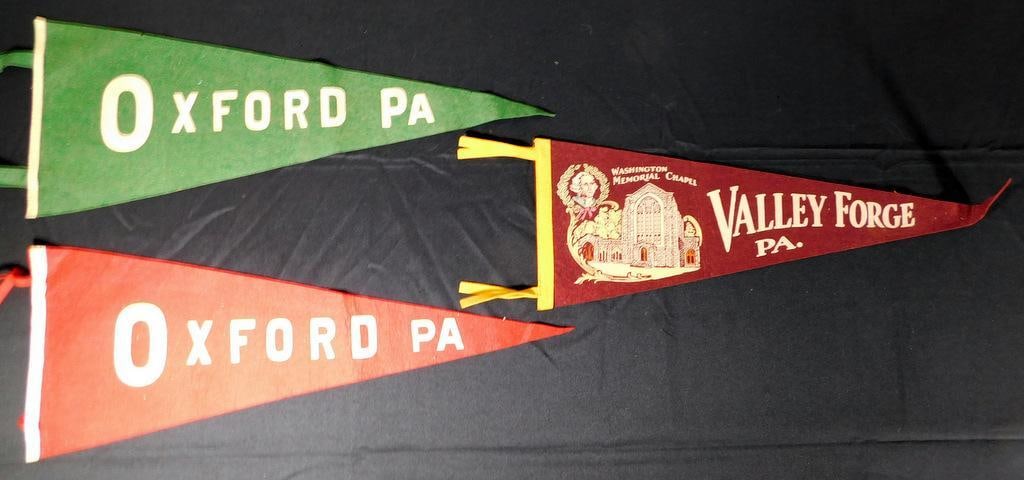 Older Oxford PA and Valley Forge PA Felt Pennants, (3) (1 of 6)