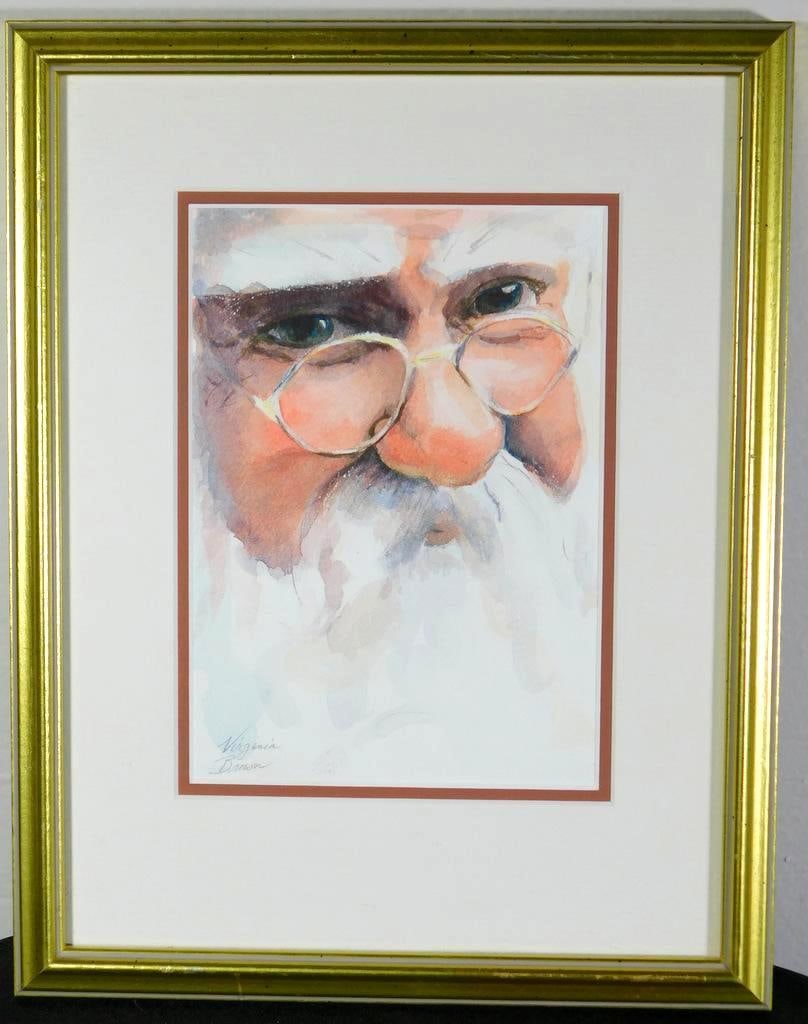 Santa Claus Watercolor, Framed and Signed Virginia Brown (1 of 5)