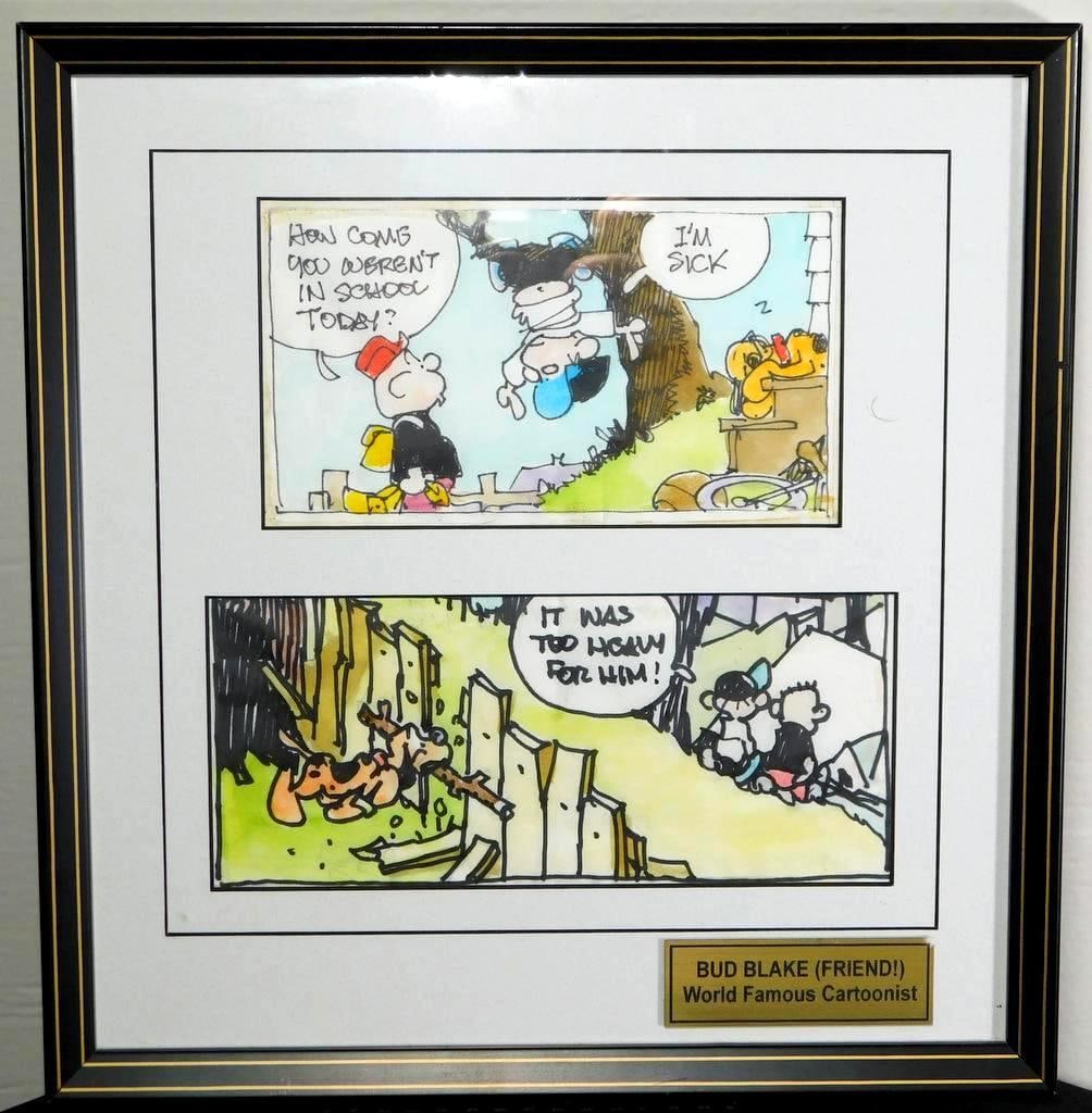 Framed Comic Strip Artwork by Bud Blake Signed, w/ Dedication Plaque (1 of 6)
