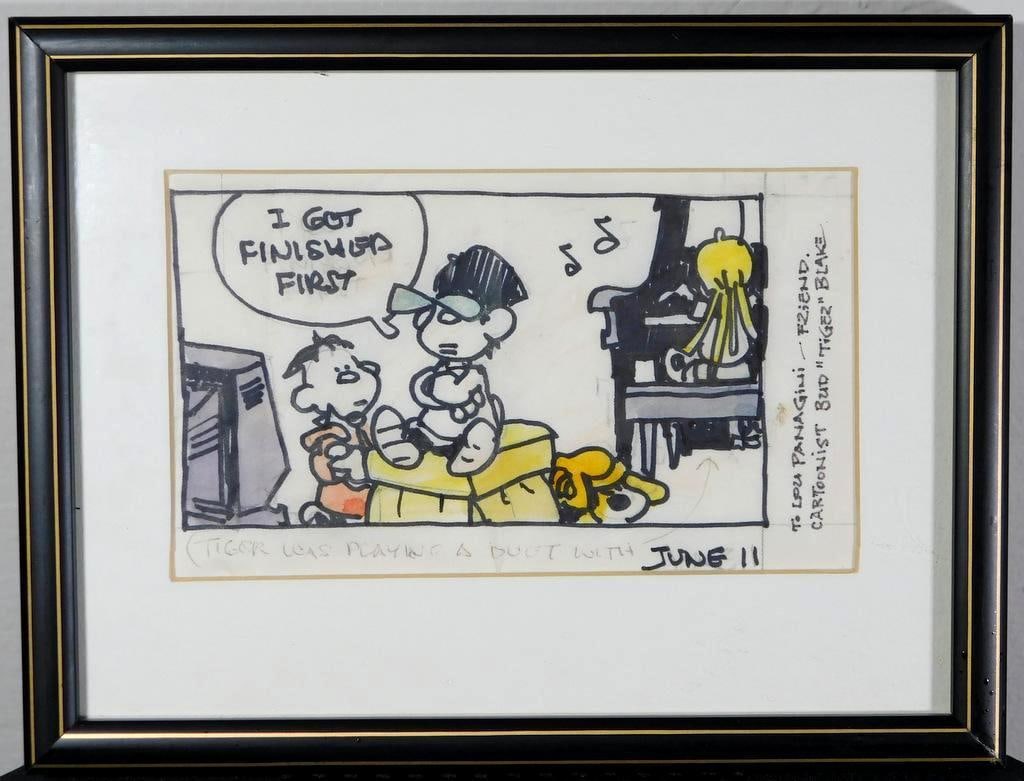 Framed Cartoon Artwork by Bud "Tiger" Blake Signed and Inscribed (1 of 6)