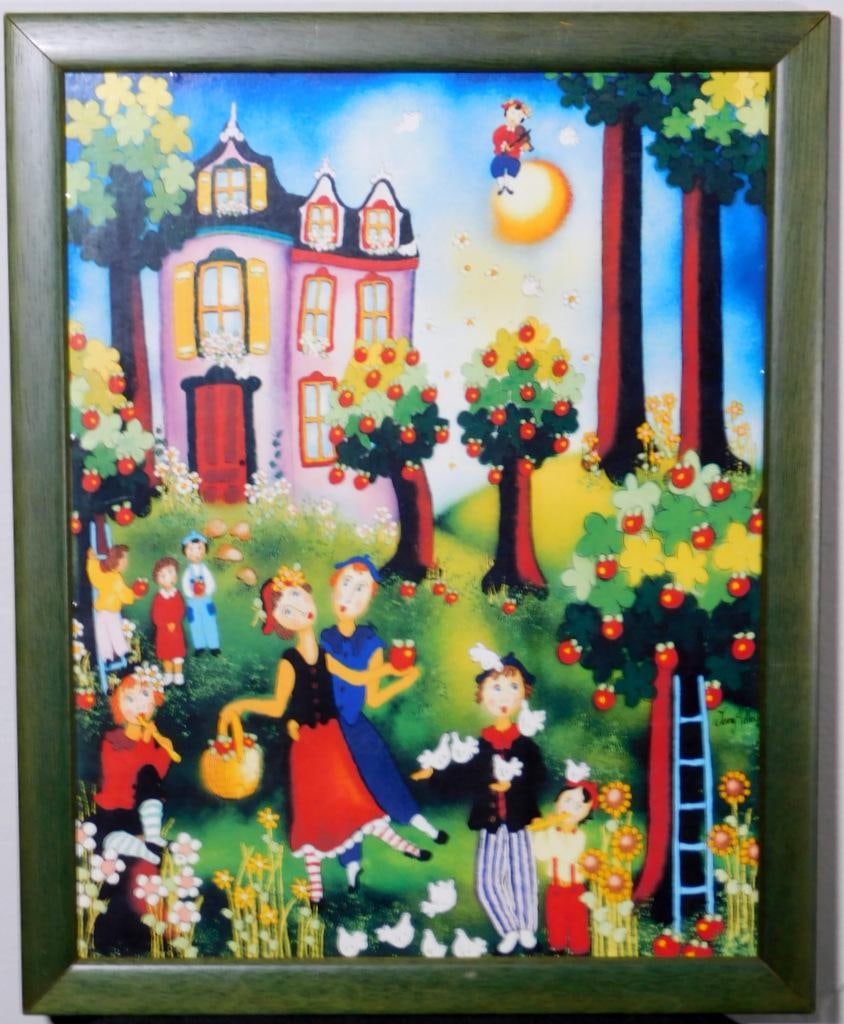Colorful Apple Orchard Scene Artwork in Wooden Frame (1 of 8)