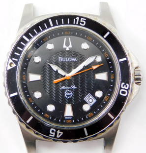 Bulova Marine Star 200M Men's Wristwatch: Bulova Marine Star men's watch featuring a black dial with a wave pattern, orange accents, luminous hands and markers, and a rotating unidirectional bezel Water-resistant up to 200 meters The stainles