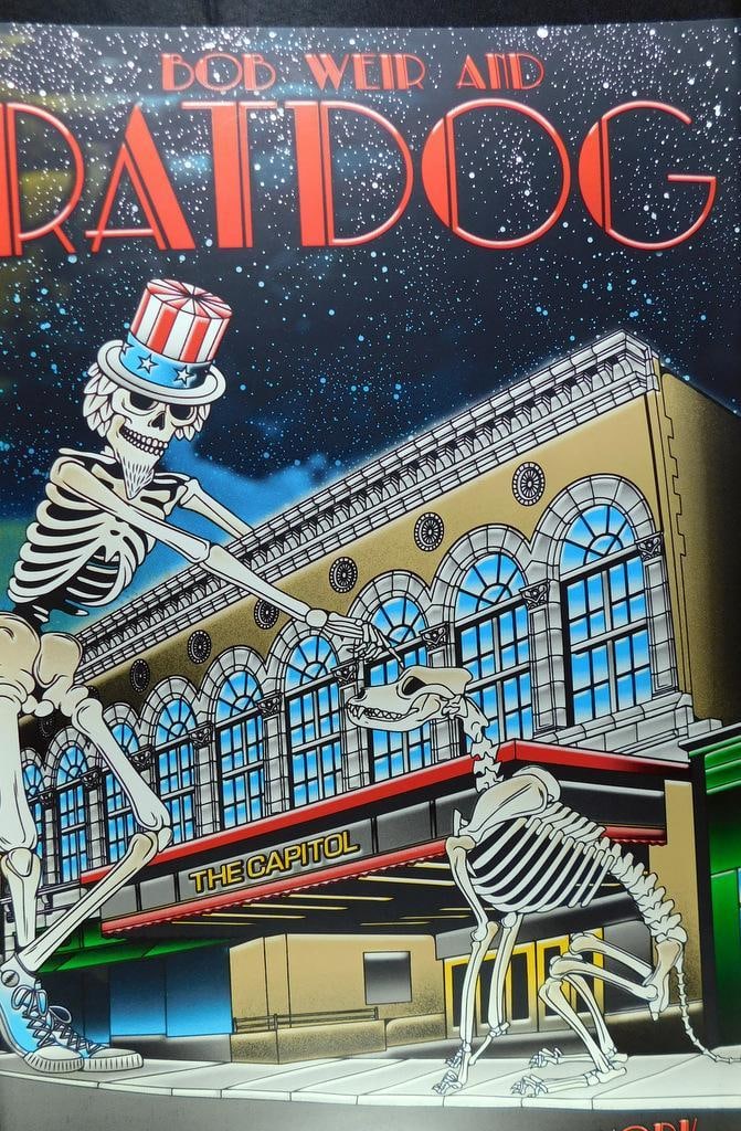Bob Weir and Ratdog at The Capitol Theatre Poster in Port Chester, NY, 2014, 1/E Print: Sought after poster Great look to this one March 1-2, 2014 Very good rolled up condition Handwritten in silver pen 1/E, this usually means it is the first print within the designated edition, rare pri