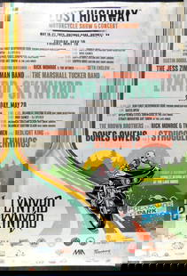 Lynyrd Skynyrd & Marshall Tucker Band Headlining Concert Poster, Poconos Park Poster, 2023: Promotional poster for the Lost Highway Motorcycle Show and Concert held May 1921, 2023, at Poconos Park in Bushkill, PA The event featured performances by Lynyrd Skynyrd, the Marshall Tucker Band, St