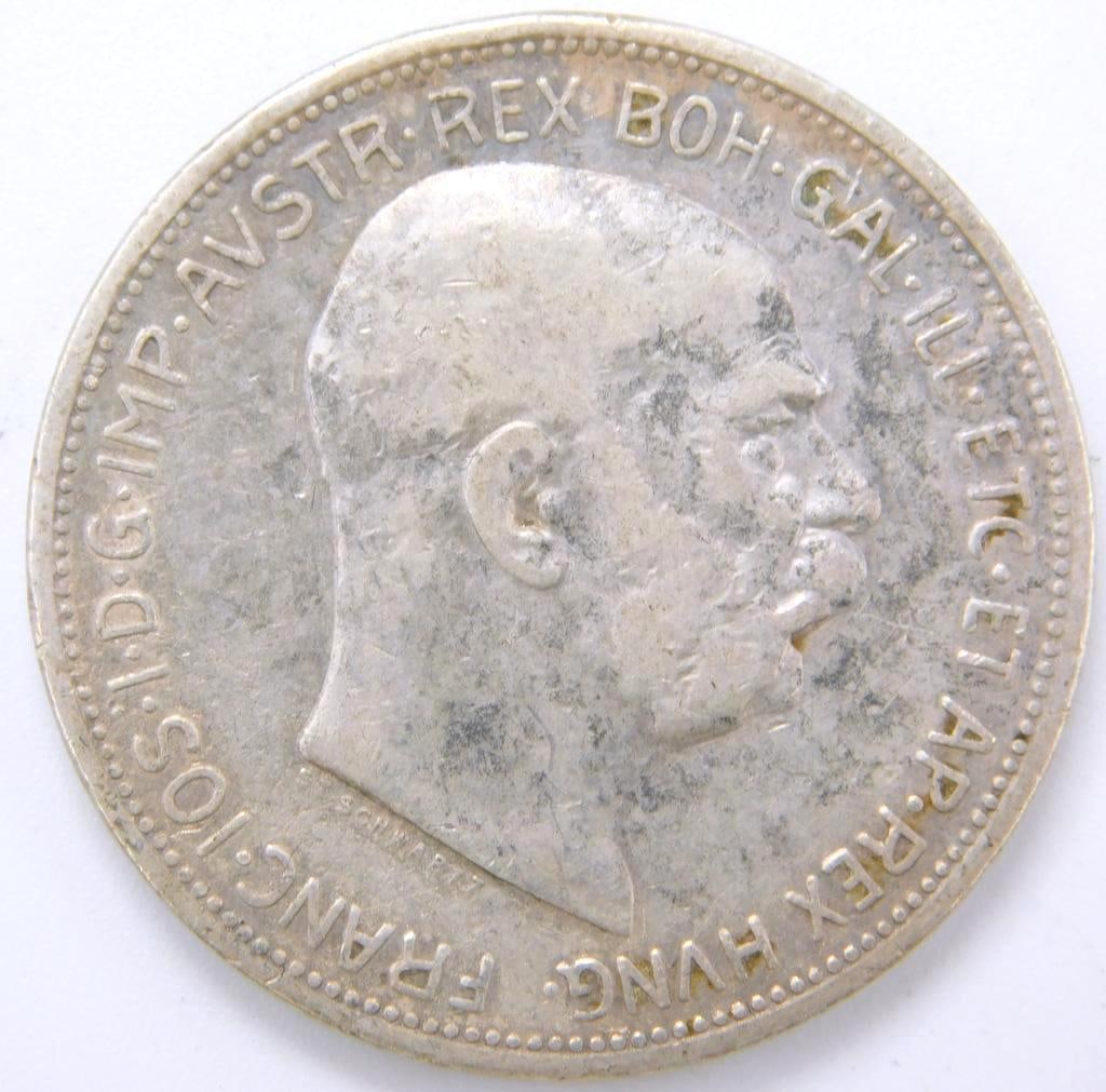 1912 Austria-Hungary Silver 2 Corona Coin Featuring Emperor Franz Joseph I (1 of 2)