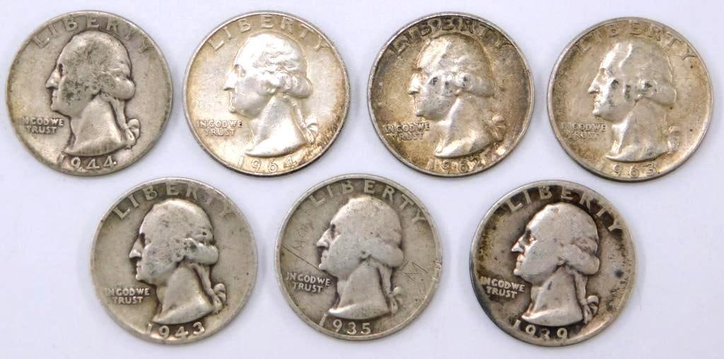 Grouping of Pre-'65 Washington Silver Quarters,1935-1964, (7) (1 of 7)