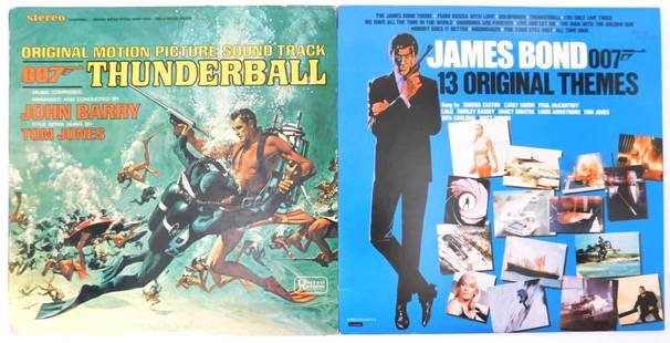 James Bond Vinyl LPs: Thunderball and 13 Original Soundtracks: Two James Bond-themed vinyl LPs The first is the Thunderball&nbsp;original motion picture soundtrack (United Artists, UAS 5132), composed by John Barry with vocals by Tom Jones. Includes iconic tracks