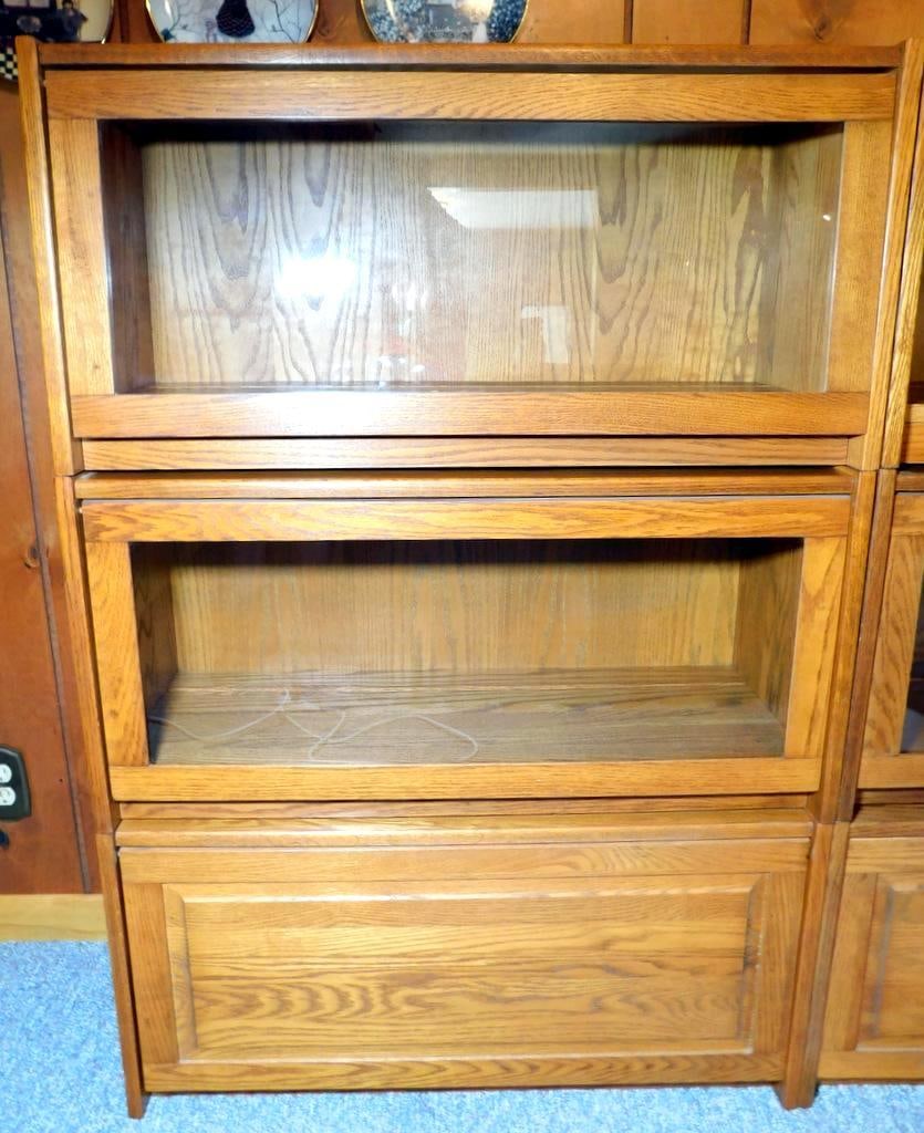 Three-Stack Oak Barrister Bookcase w/ Glass Fronts (1 of 6)