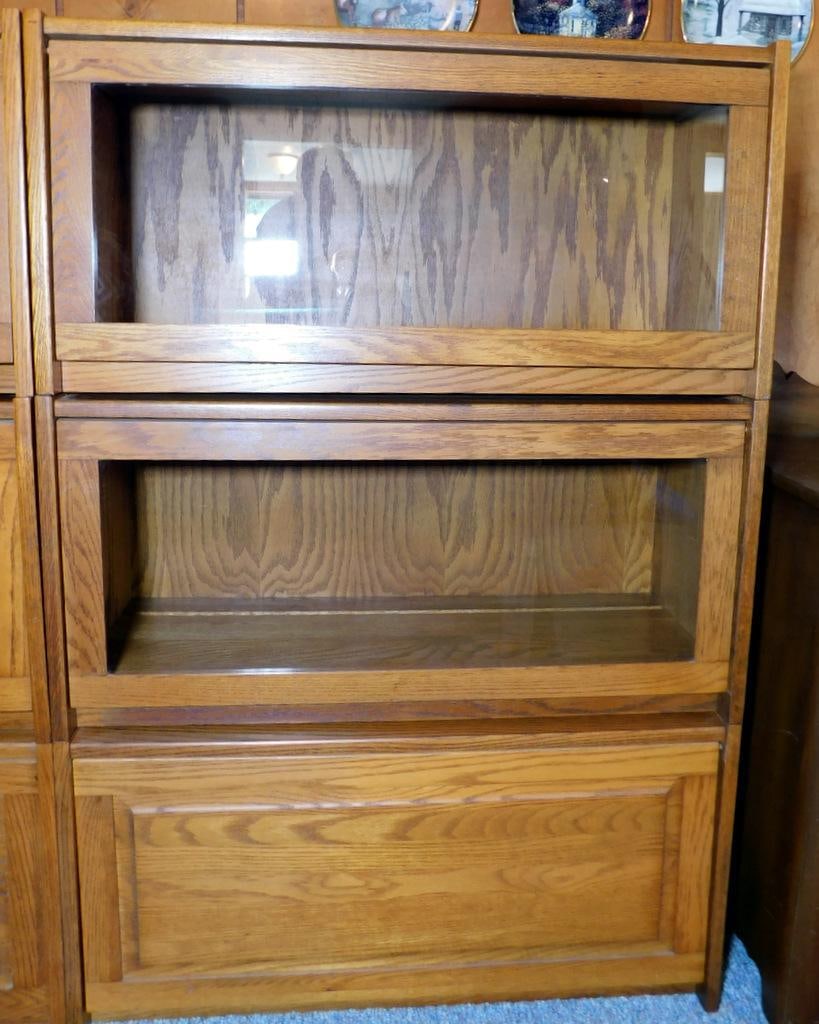 Three-Stack Oak Barrister Bookcase w/ Glass Fronts (1 of 7)