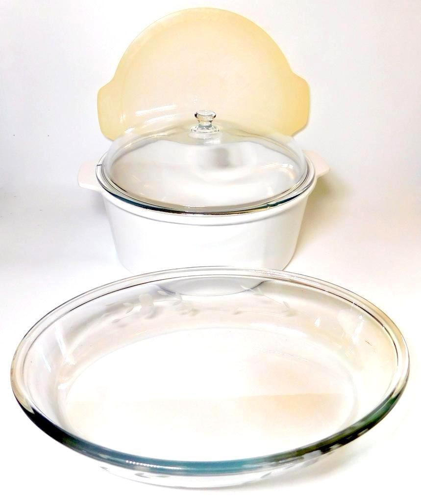 Princess House Nouveau 6-Quart White Casserole Dish, and Princess House Glass Platter (1 of 9)