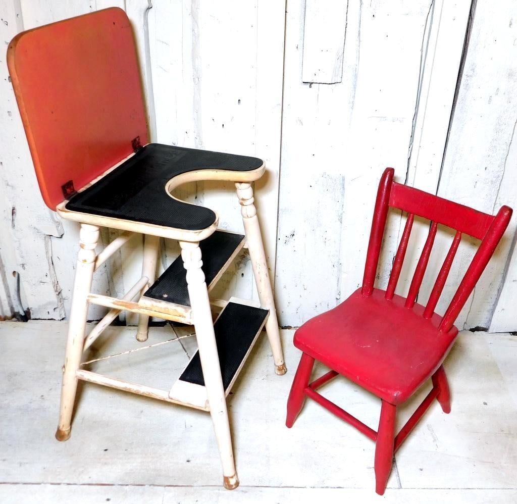 Better Homes High Chair w/ Step Stool and Red Wood Spindle Back Child's Chair (1 of 8)