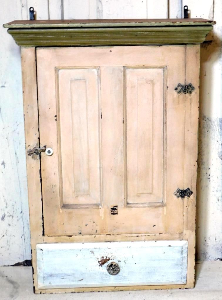 Wooden Wall Cabinet w/ Drawer and Shelf, Two-Tone Finish (1 of 10)