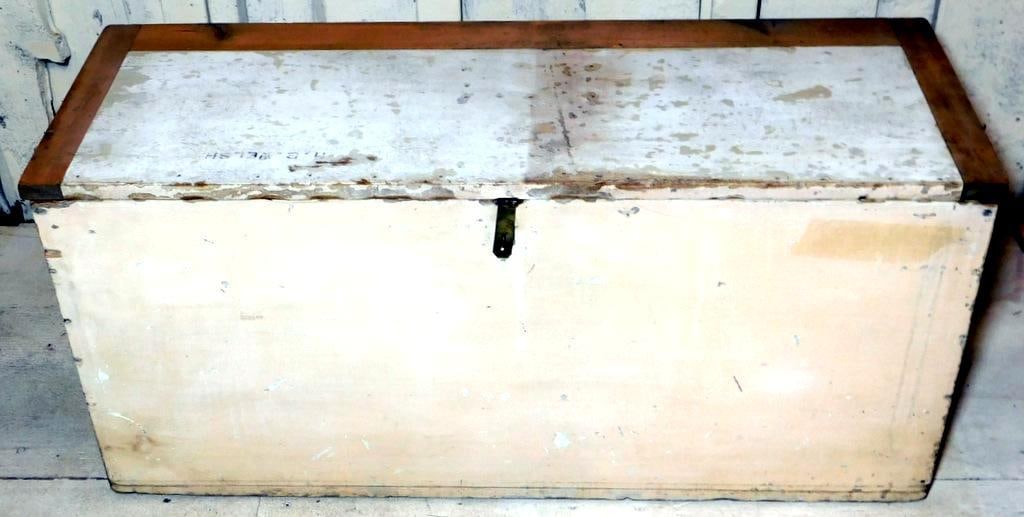 Wooden Storage Chest w/ White Paint, and 'A.B. WELSH' Inscription (1 of 6)