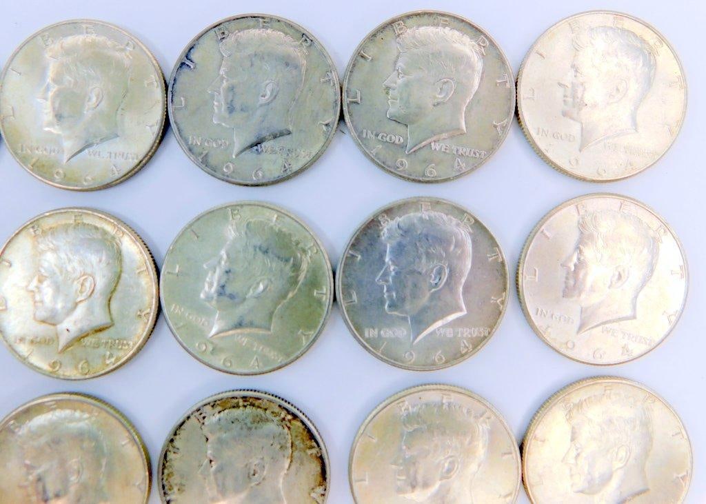 1964 Kennedy Silver Half Dollars, 15 Coins - 4