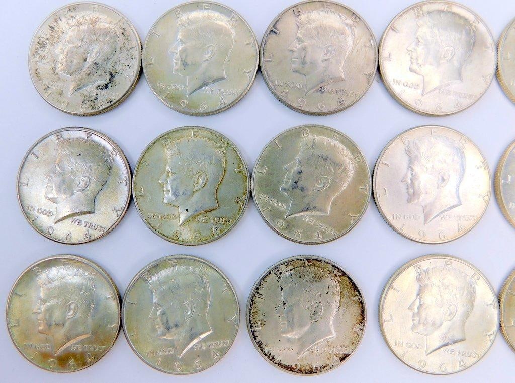 1964 Kennedy Silver Half Dollars, 15 Coins - 6