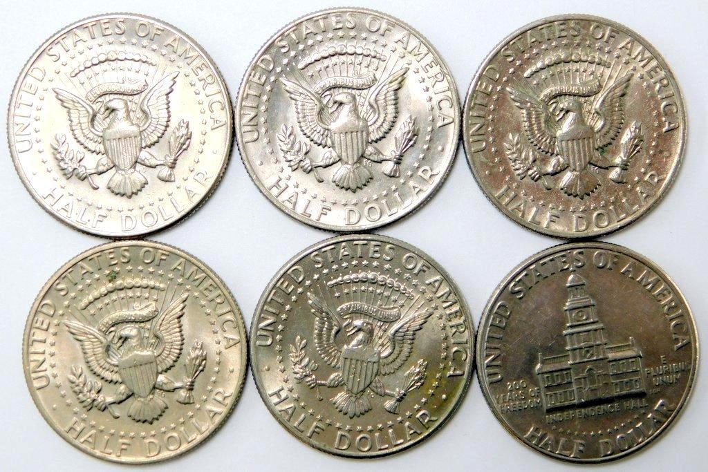 Six Kennedy Half Dollars, Various Dates - 2