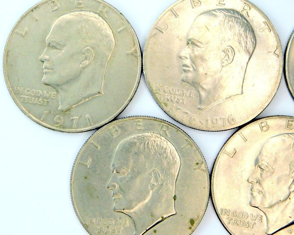 Five Eisenhower Dollar Coins (1971, 1974, 1976, 1978) - 2