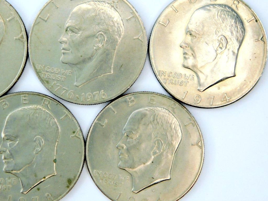 Five Eisenhower Dollar Coins (1971, 1974, 1976, 1978) - 3