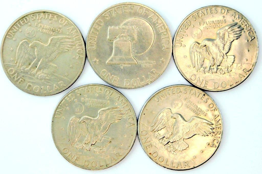 Five Eisenhower Dollar Coins (1971, 1974, 1976, 1978) - 4
