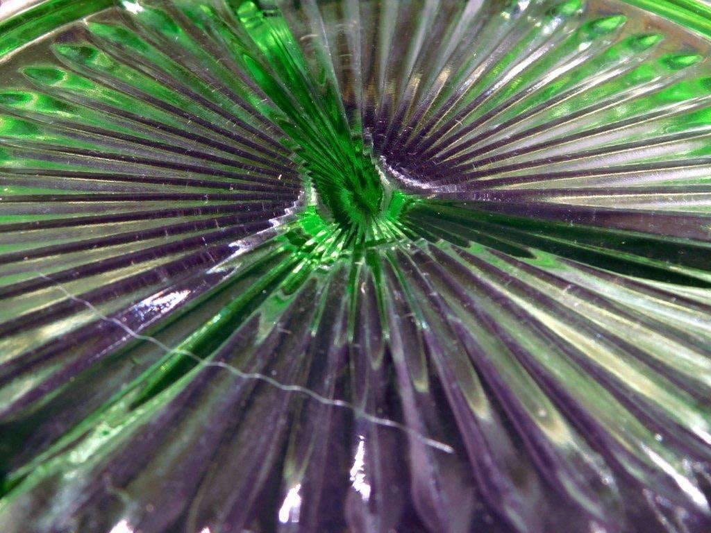 Uranium Depression Glass Divided Dish w/ Metal Holder - 7