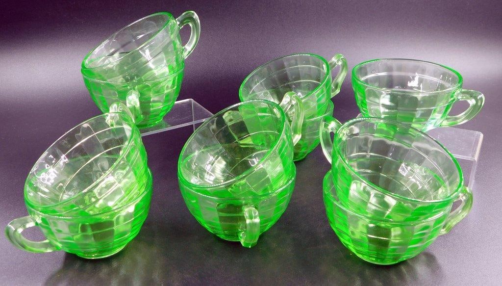 Set of Uranium Glass Teacups w/ Fluorescent Glow, (11) - 4