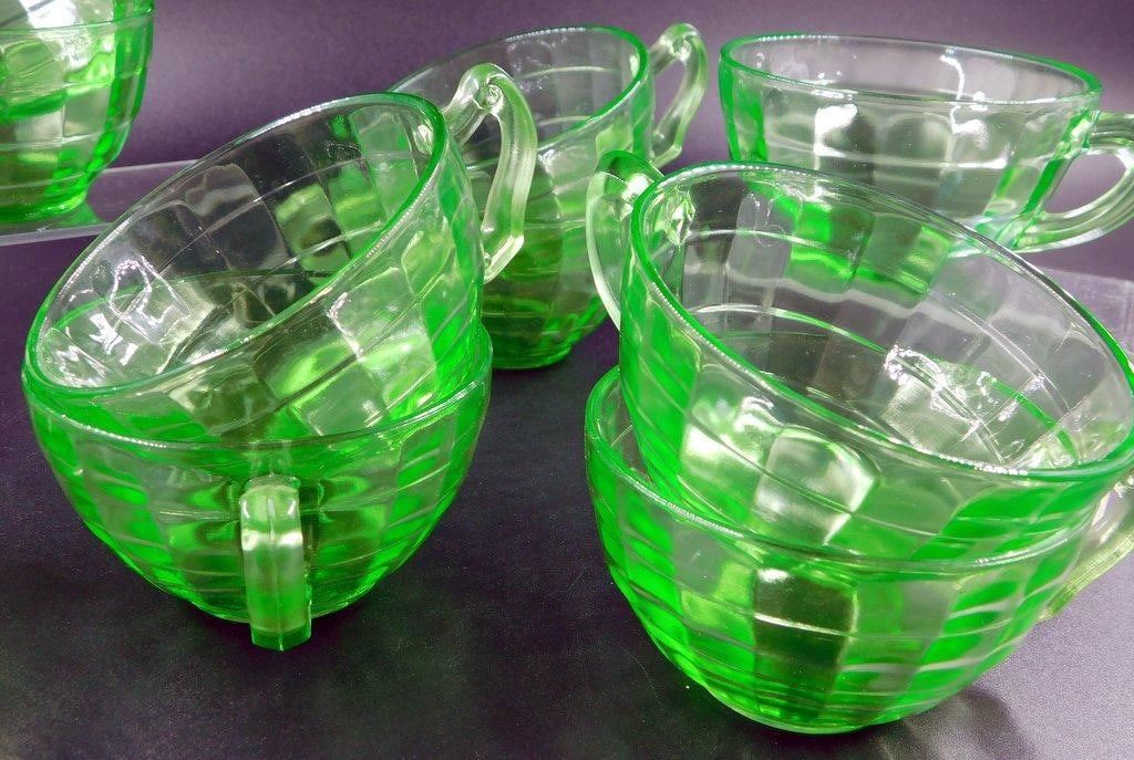 Set of Uranium Glass Teacups w/ Fluorescent Glow, (11) - 5
