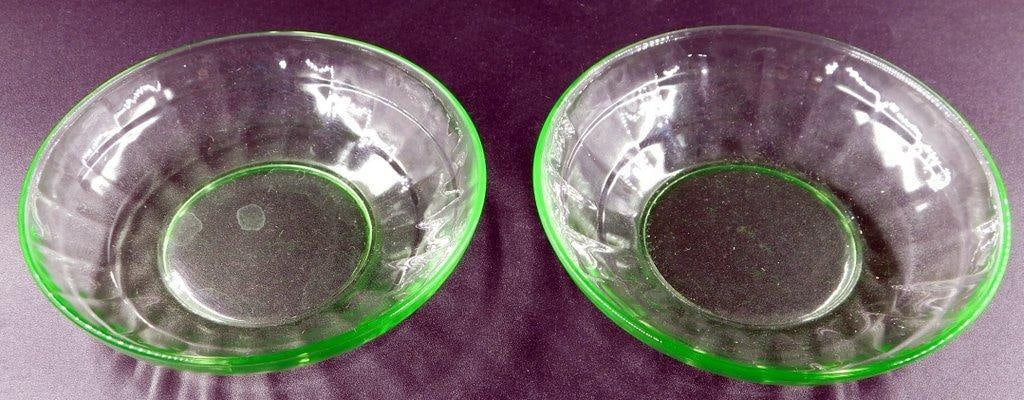 Green Uranium Glass Bowls w/ Ribbed Design, (2) - 4