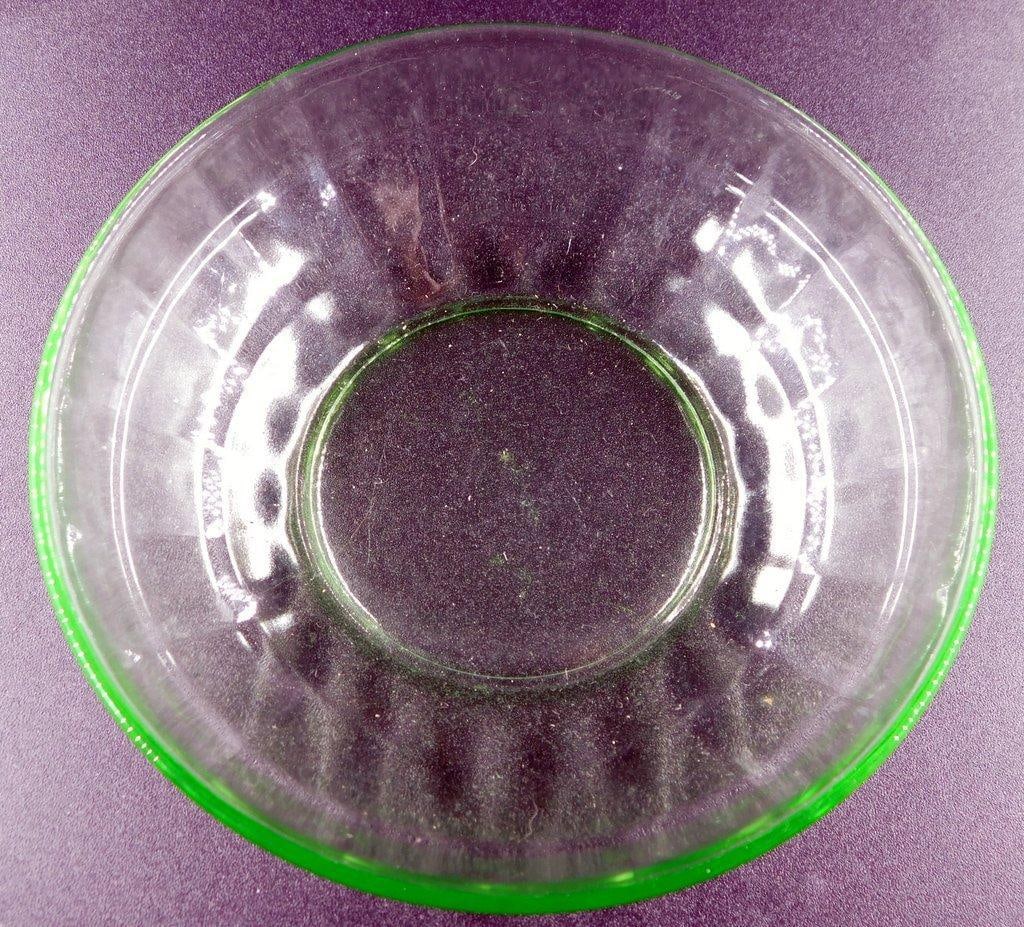 Green Uranium Glass Bowls w/ Ribbed Design, (2) - 5