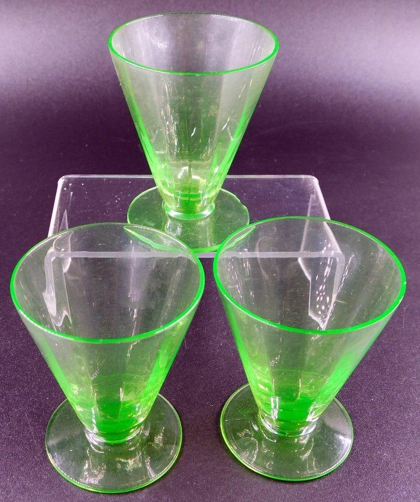 Green Depression Glass Vaseline Cups, (3) - 2