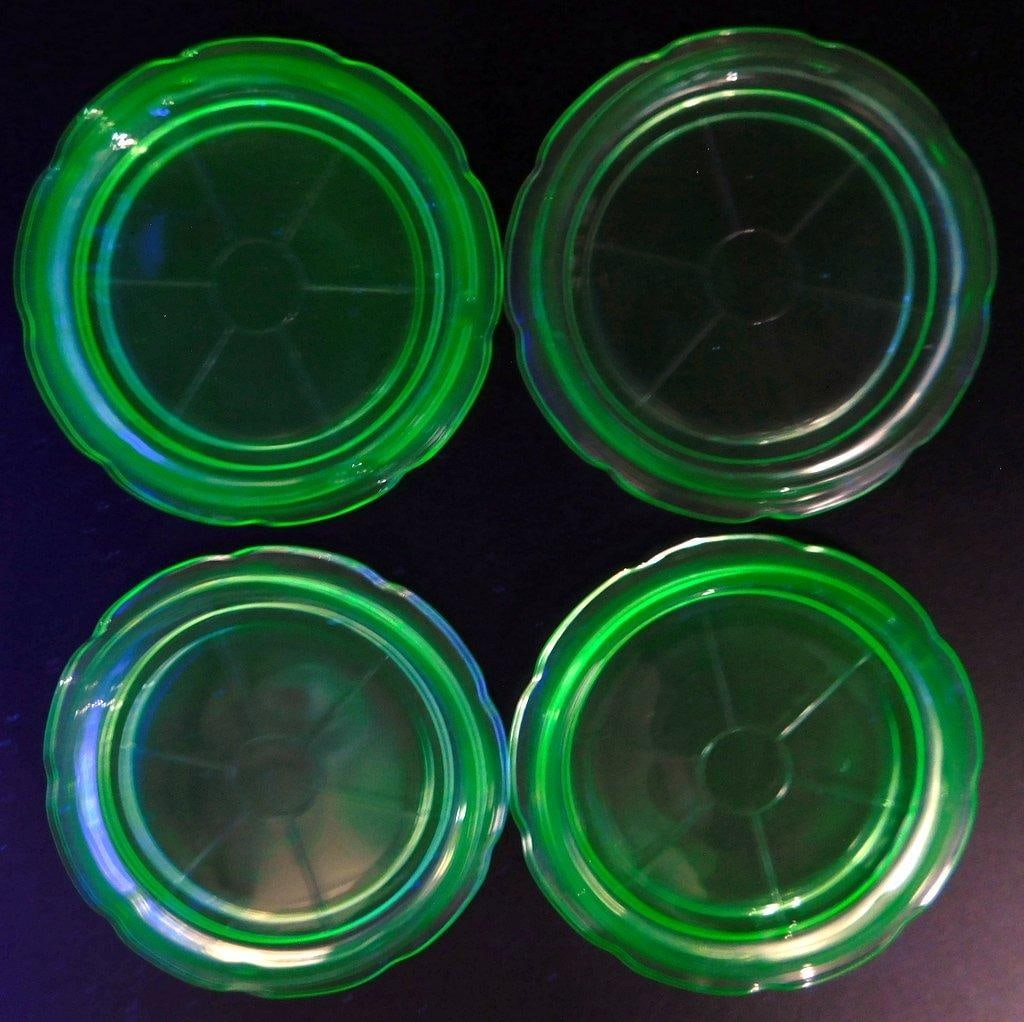 Set of Four Green Depression Uranium Glass Coasters - 2