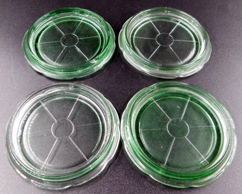 Set of Four Green Depression Uranium Glass Coasters - 5
